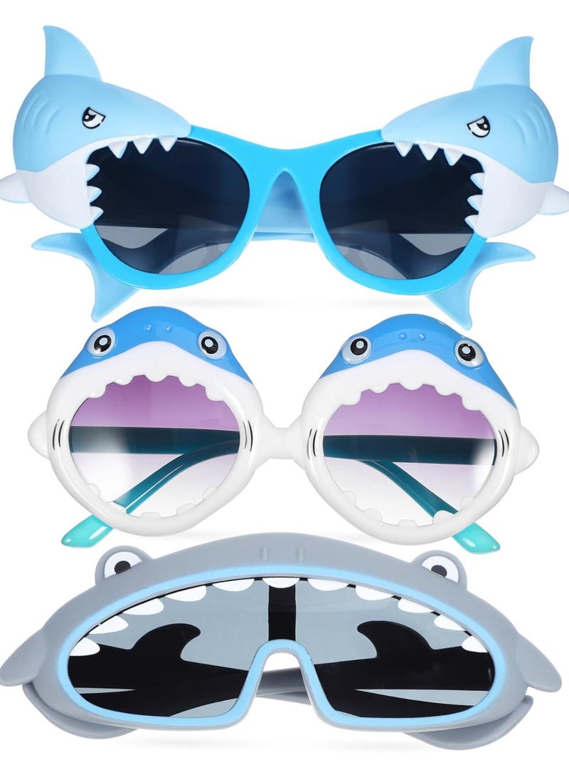 CMGTYYD 3Pcs Sunglasses Eyeglasses Novelty Costume Sunglasses for Boys Girls Birthday Ocean Theme Party Decoration for Boys and Girls Party Glasses Fun Beach Theme Shark Decor - Image 1